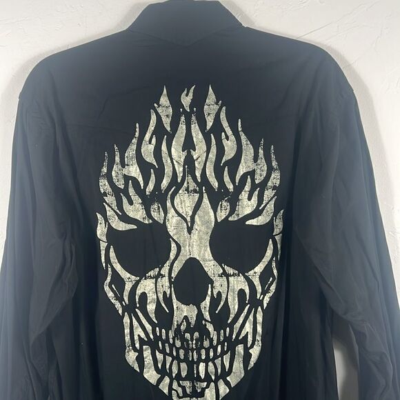 🔥 BROOKS & DUNN Collection Panhandle Slim “Flaming Skull” Western Snap Shirt Lg - Picture 2 of 10